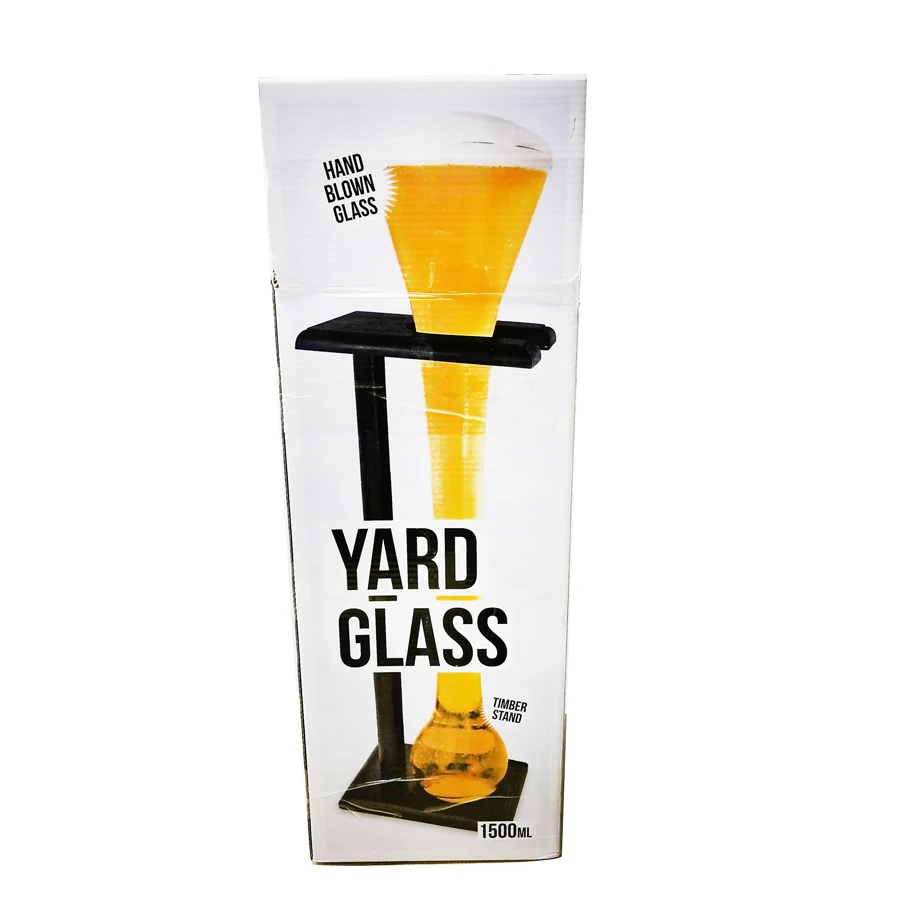Customized New Fashion 550ml Long Yard Glass Beer Glass With Wood Stand