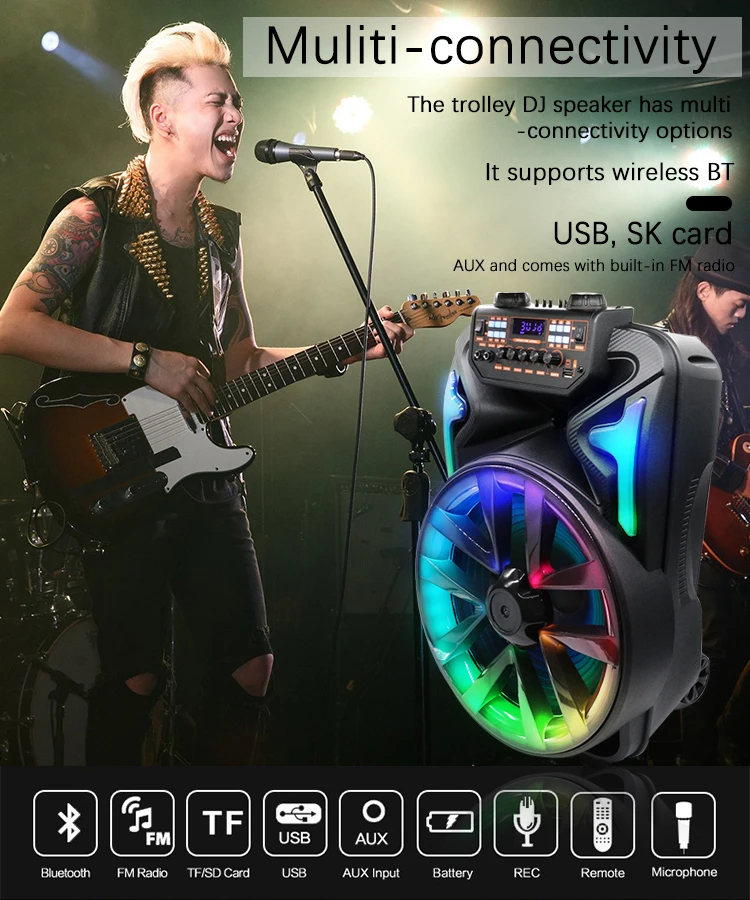 New Trolley Partybox 1000 Speaker Flame Light Guitar 12 Inch Wireless ...