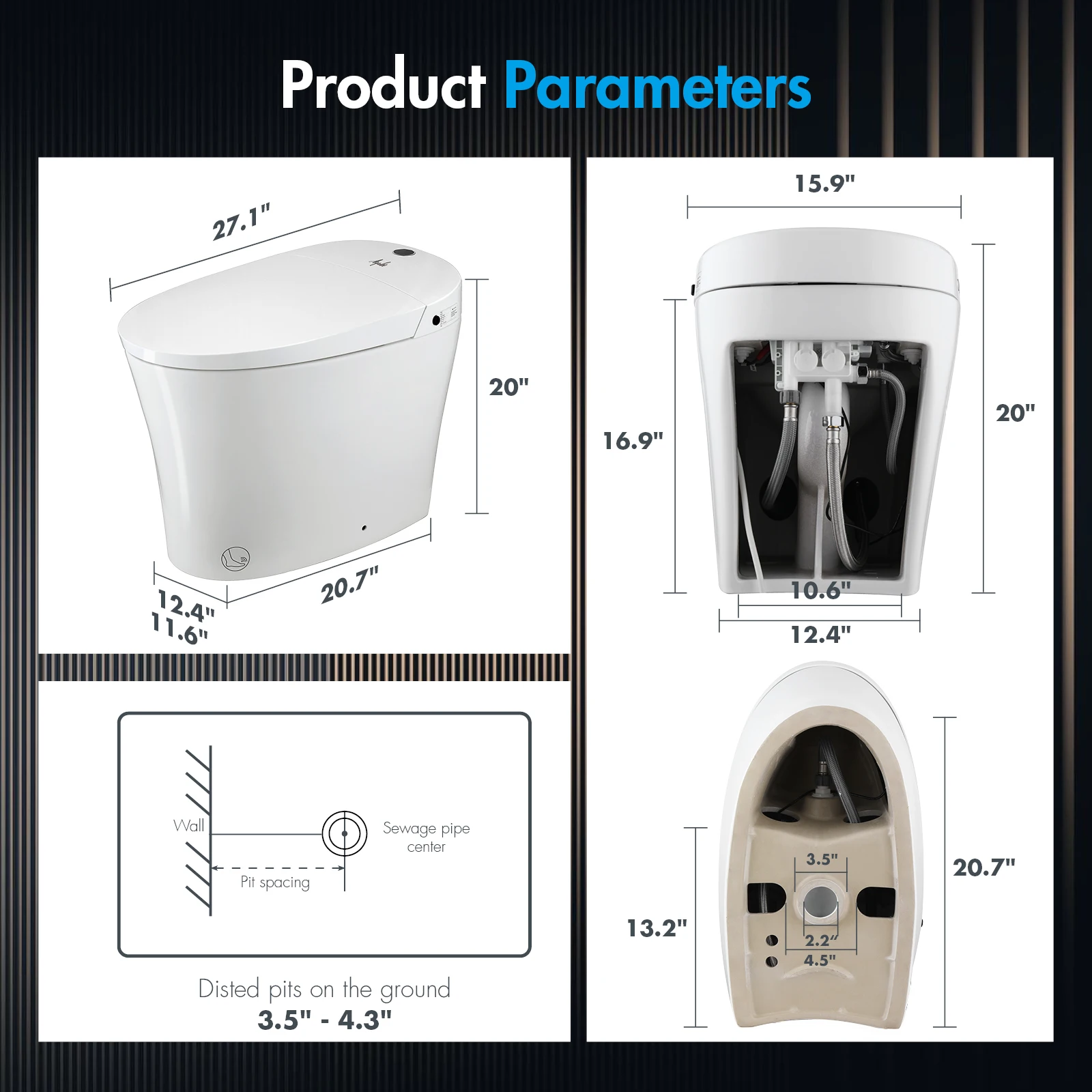 Leton Smart Tankless Toilets Bowl Led Display Foot Sensor Operation One ...