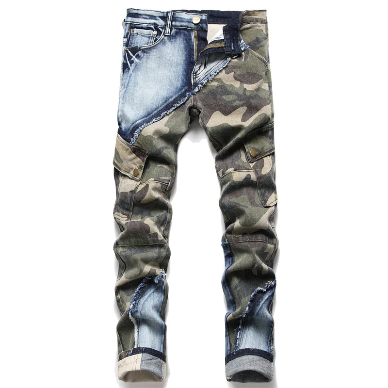 2024 Men's Designer Straight Slim Fit Patchwork Jeans Comfort Skinny Biker Denim Pants for Streetwear