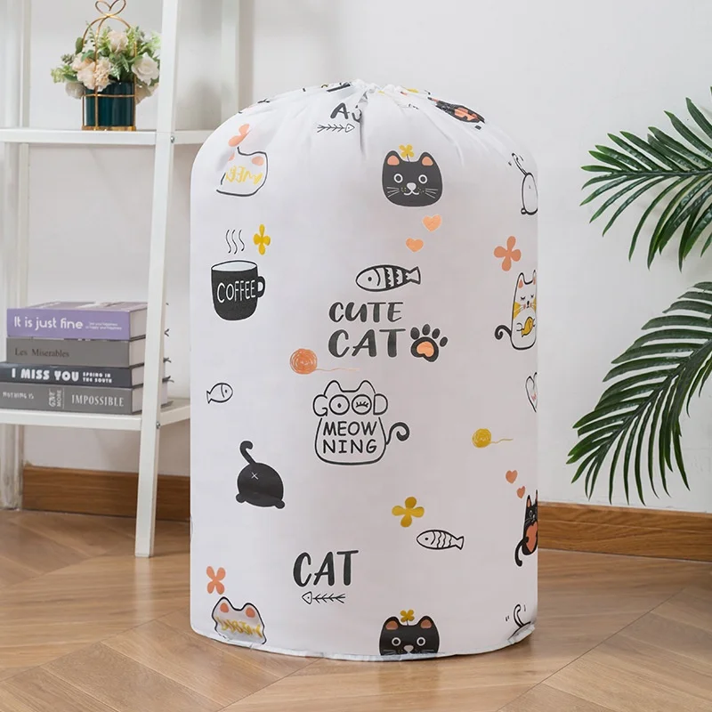 Cylindrical Beam Mouth Drawstring Cartoon Printing Cotton Quilt Household Clothing Finishing Waterproof Moving Storage Bag