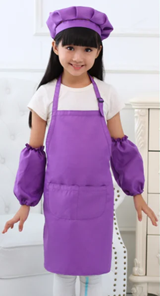 CHEFSKIN Kids Apron & Hat Set - Medium Purple Flowers Cooking Outfit For Ages 8-12