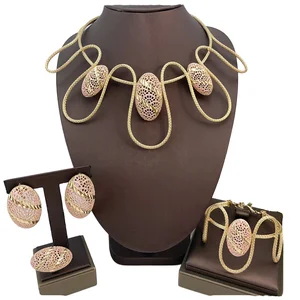 New Dubai Women's 24K Gold Plated Fashion Jewelry Set: Alloy Necklace, Bracelet, Earrings, Ring