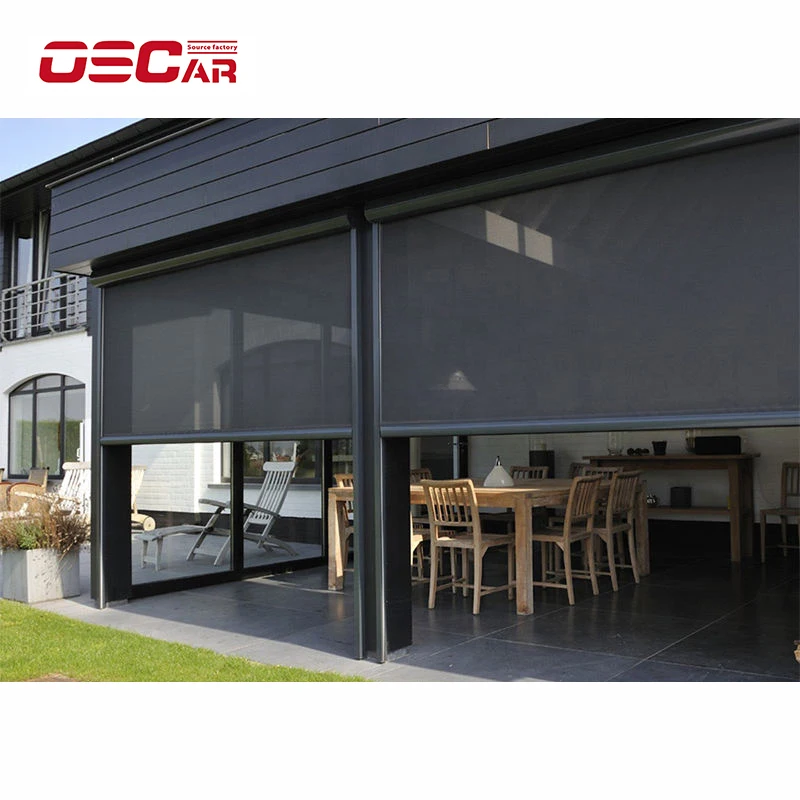 Windproof Zip Track Screen PVC Fabric Blackout Electric Automatic Outdoor Motor Vertical Motorized Shades Roller windows Blinds