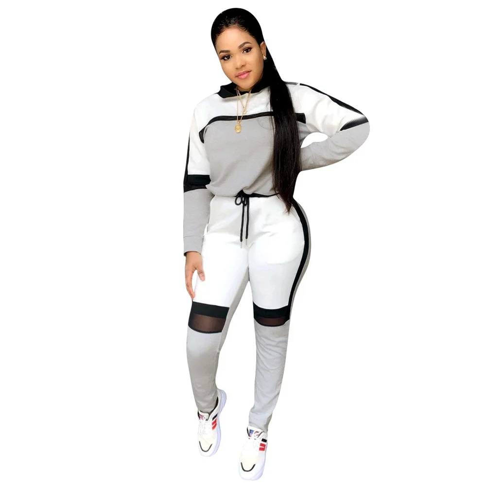 autumn clothing patchwork long sleeve two piece set women tracksuit