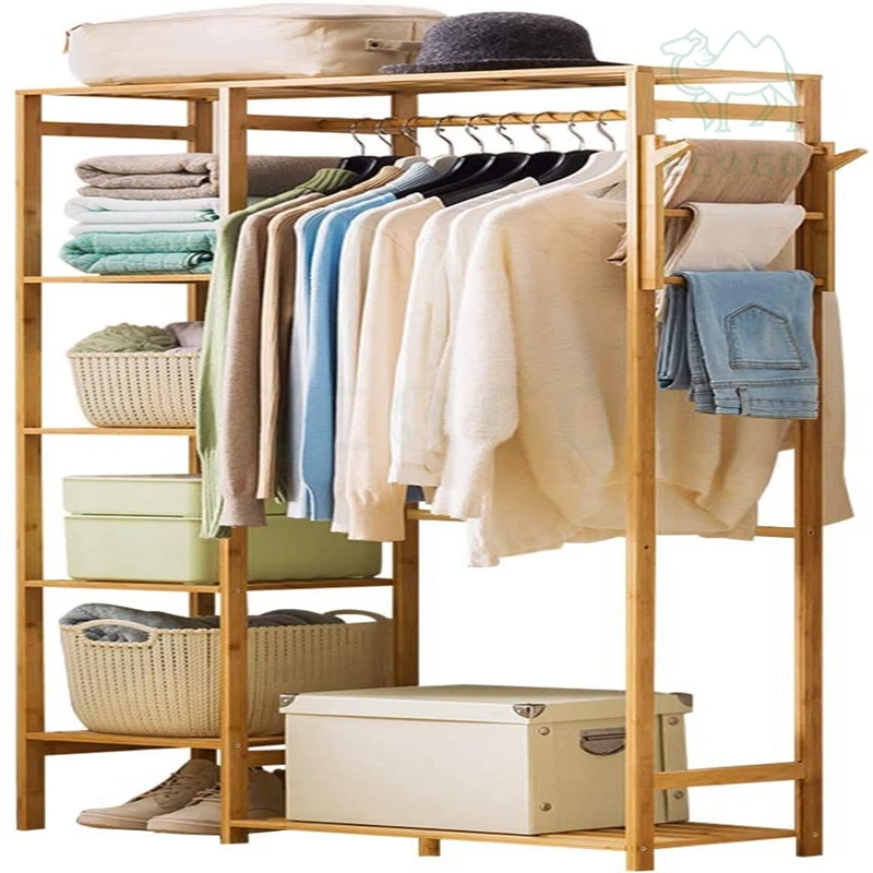 wood garment rack with shelves freestanding bamboo clothing rack