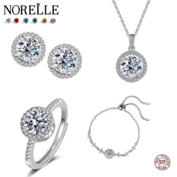 NORELLE Fine Jewelry Sets for Women Ladies Colorful Moissanite Diamond Ring Earring Bracelet Necklace Jewelry Sets for Wedding