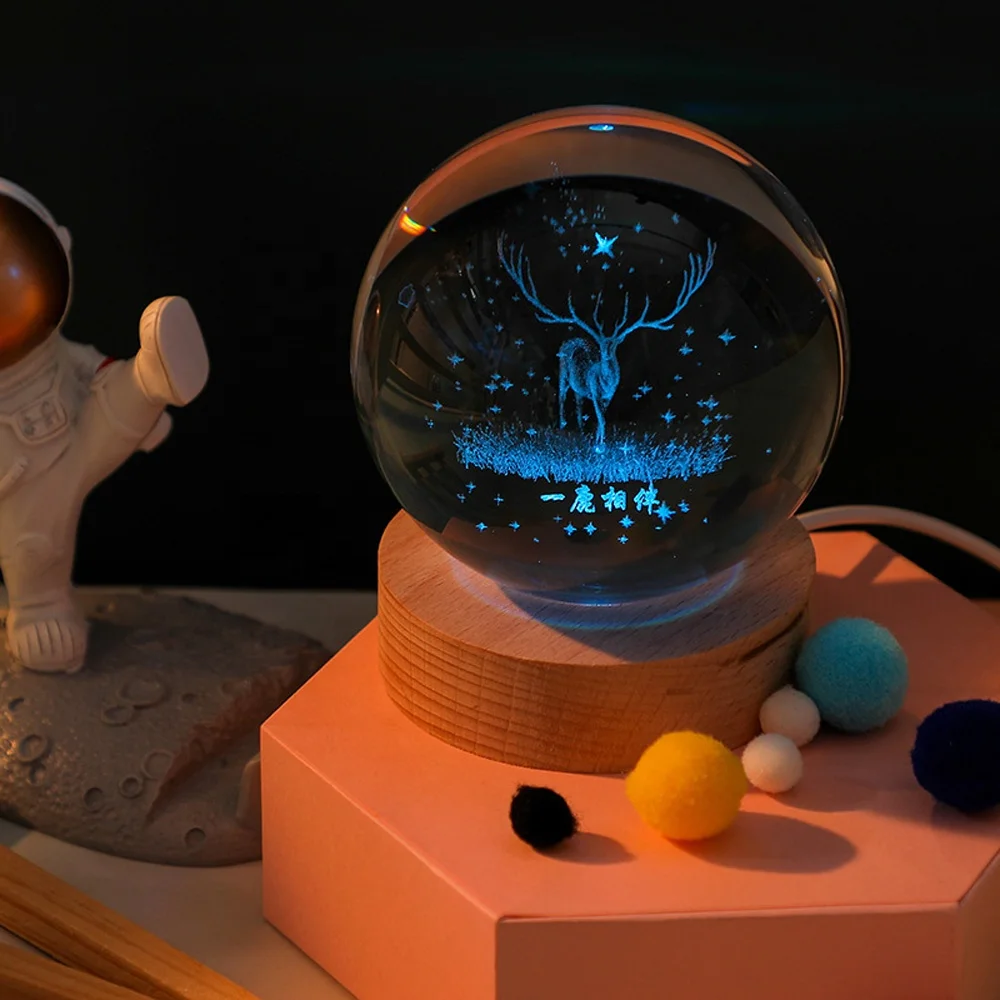 Хрустальные ремесла 3D внутренняя резная деревянная Ночная лампа с переключателем управления USB Светодиодная настольная лампа праздничное освещение украшения