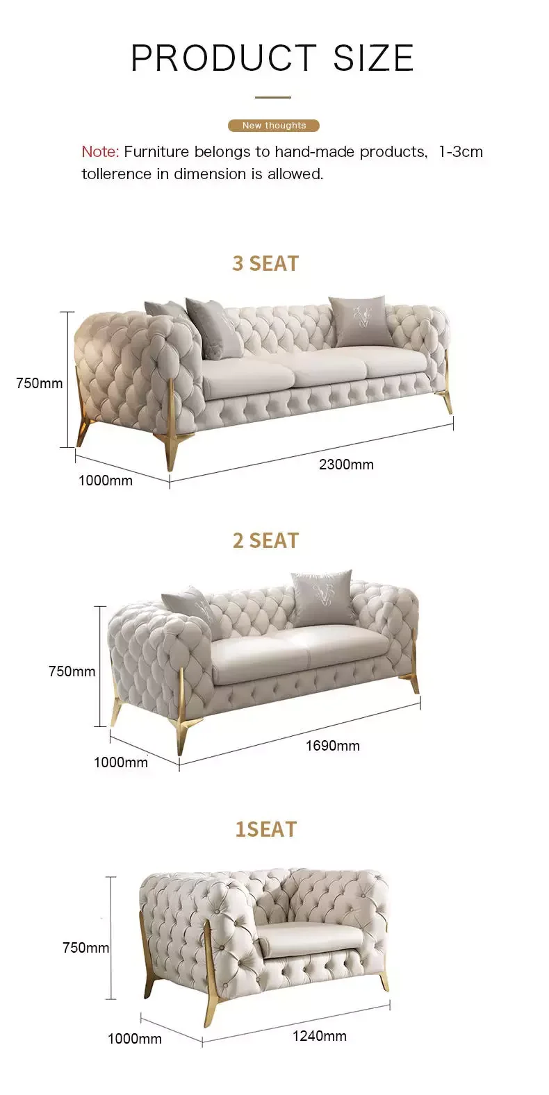 Luxury Sectional Sofa Set Living Room Furniture Genuine Leather