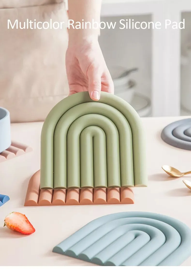 Silicone Dining Table Placemat Creative Rainbow Design High Temperature Resistant Coffee Cup Mat 5mm Thick Household Mat factory