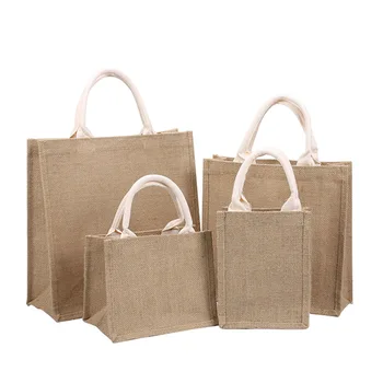 reusable linen beach bag hessian shopping tote bags with custom logo Eco friendly laminated jute bag burlap