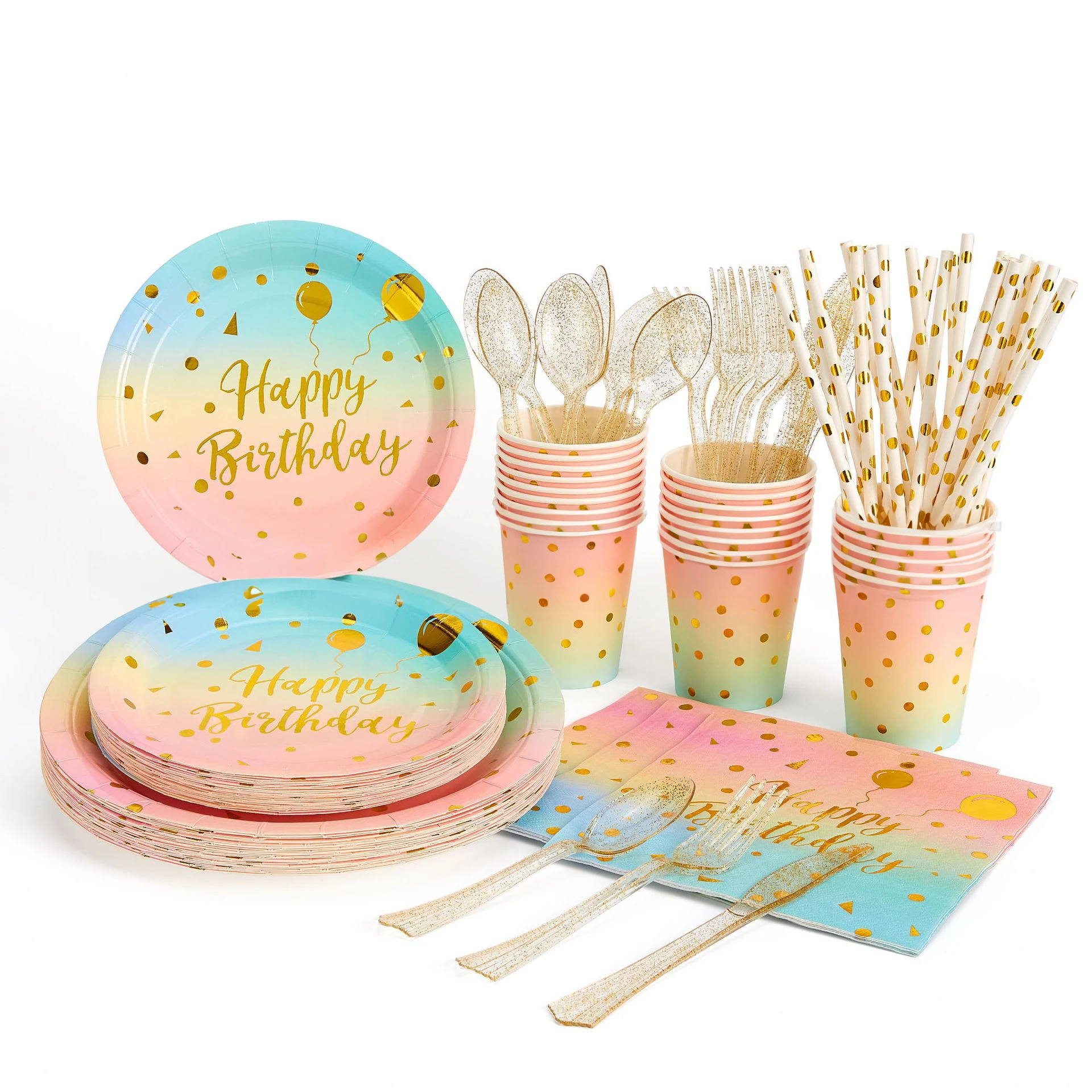 Custom Disposable Paper Plates Set Party Plates Cups Napkins Sets Party Tableware Set Party