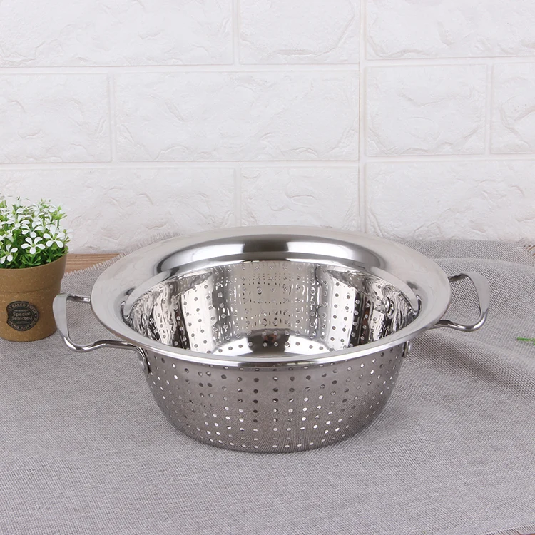 Stainless Steel Colander Kitchen Rice Strainer Pasta Basket Cooking Fruit Colander_1