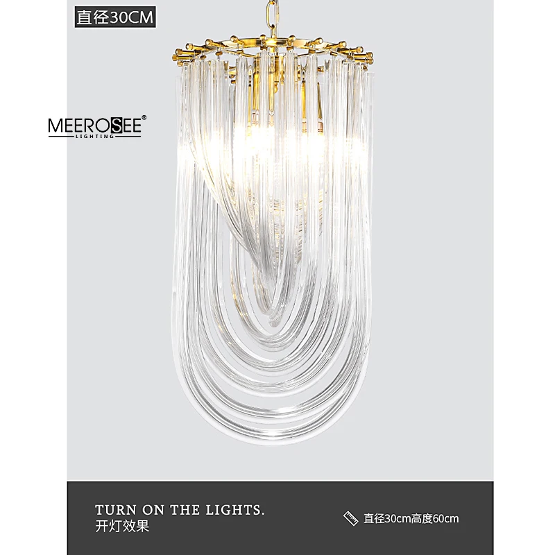 Meerosee Post Modern Ceiling Pendant Light Gold Metal Hanging Chandelier Light with Spiral Crystal MD86779