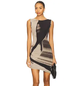 Customized Mesh Double Layer Print Sexy Bodycon Mini Dress Summer Party Short Dress