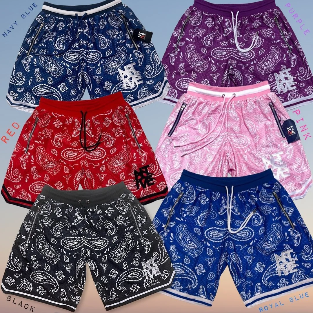 Salati Custom High Quality DTG All Over Printed Paisley Multi Colors Light Weight Breathable Mesh Sweat Jogger Shorts for Men gallery 4