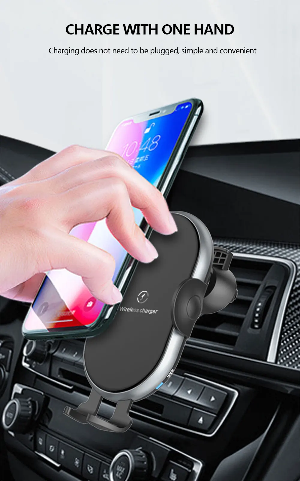 Car Phone Holder Wireless Charger For iPhone Huawei Xiaomi 15W Induction Car Mount Fast Wireless Charging Suck Phone Holder