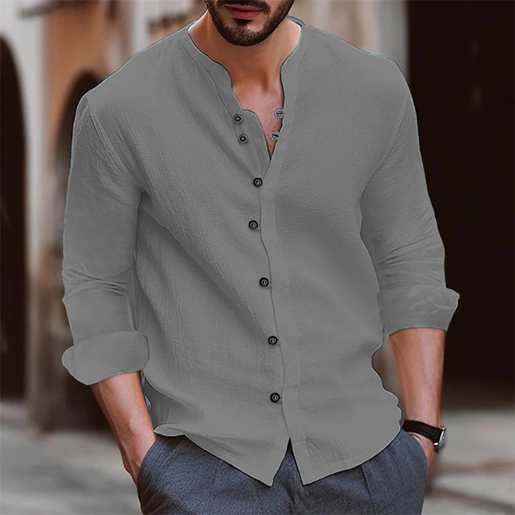 Autumn and winter new men's retro cotton and linen shirt casual loose long-sleeved shirt