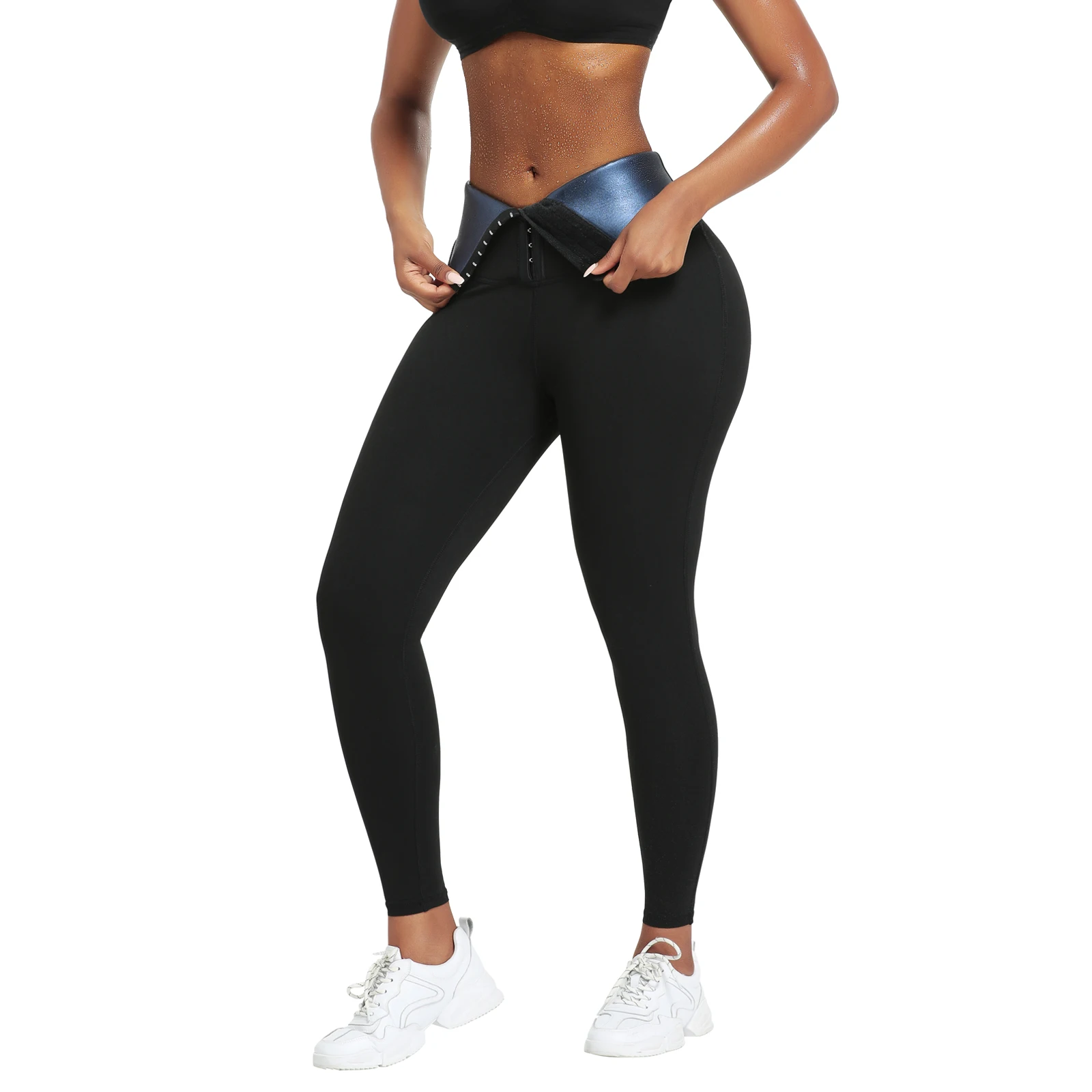 HEXIN High Waist Seamless Shapewear Leggings Dark Blue Neoprene Butt Lifter Waist Girdle Pants for Women