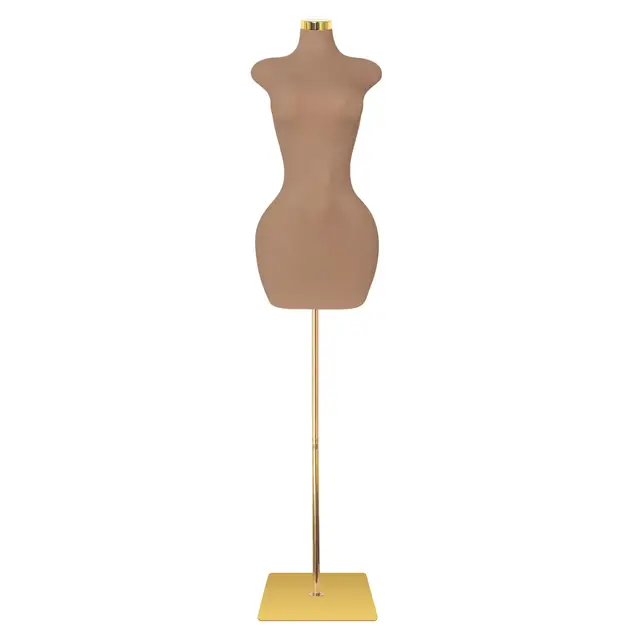 Sexy Female Mannequin,  Manikin Body Torso with Gold Metal Base, Adjustable Height for Clothing Display, Brown