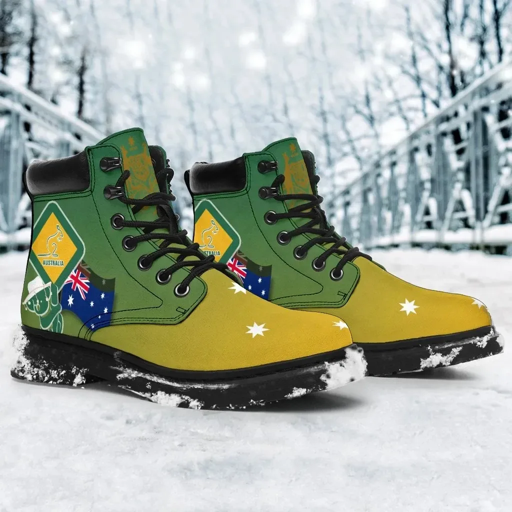 Aus Flag and Coat of Arms Boots Kangaroo and Walking Style Boots Custom Shoes with Sublimation Technology Leather High Top Shoes