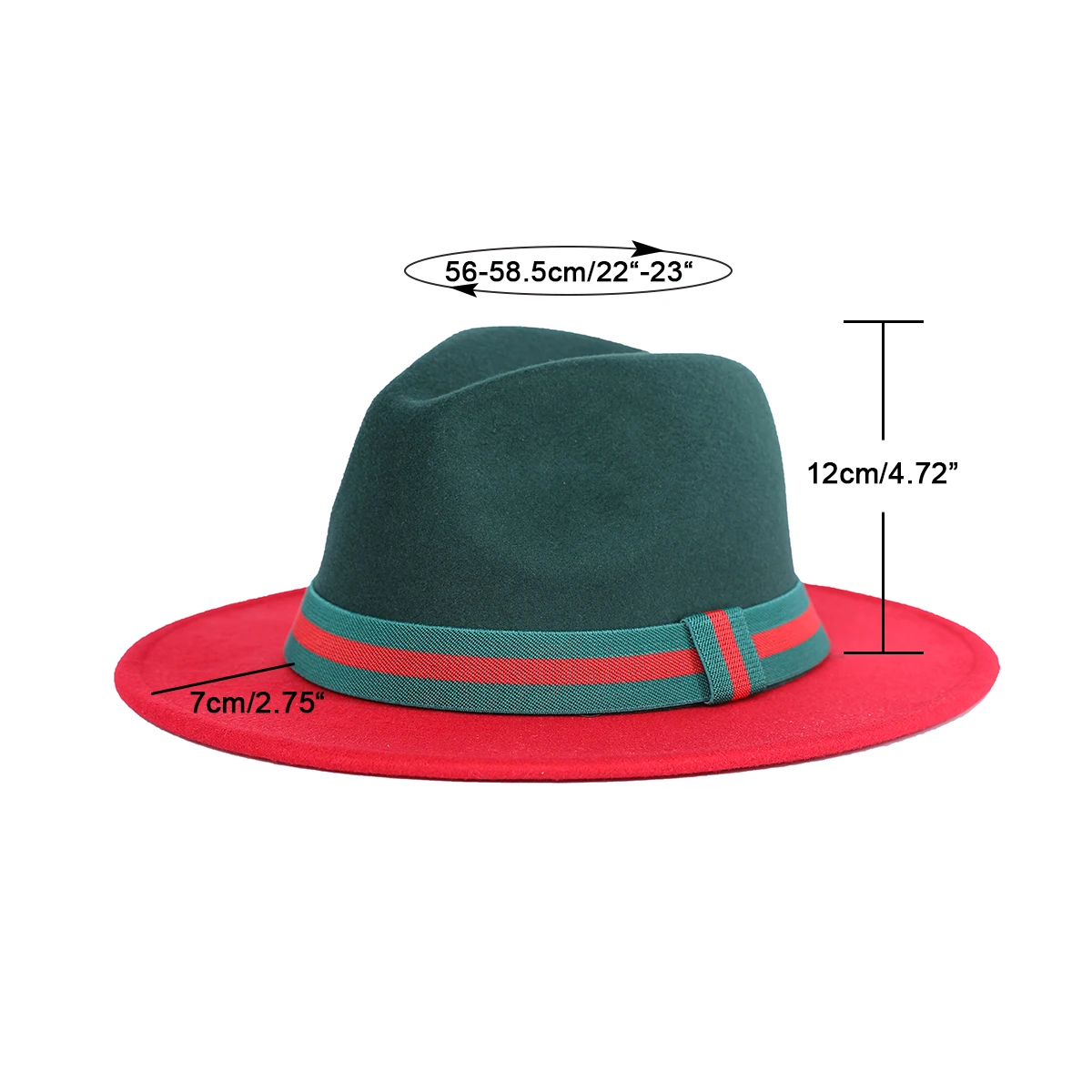 Оптовая продажа 2021 новый дизайнер моды Панама Джаз Fedora Шляпа с широкими полями два тона зеленый и красный Fedora шляпы