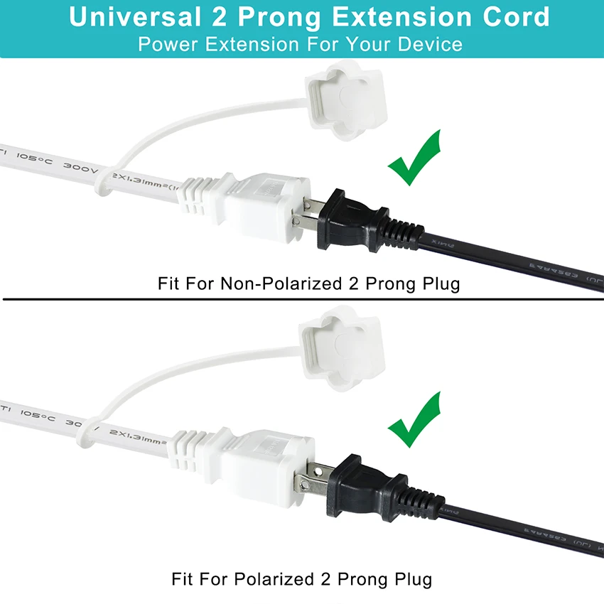 NEMA 1-15P to NEMA 1-15R Power Extension Cord 18AWG Black 2 Prong AC Cable for Appliance Office Equipment Lighting Electronics