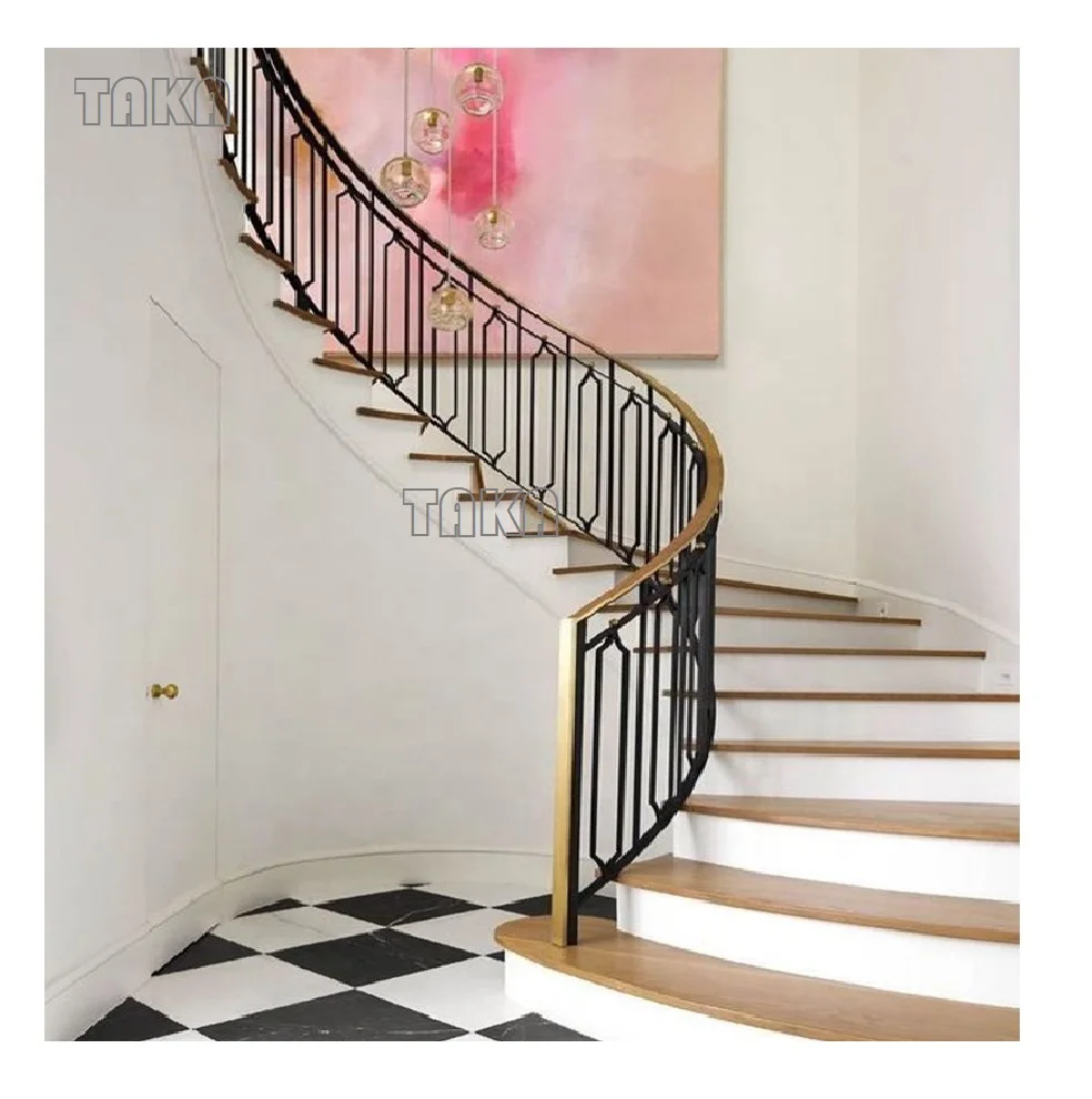 U-образная деревянная лестница из нержавеющей стали с коваными железными перилами балясинами обувь изогнутая