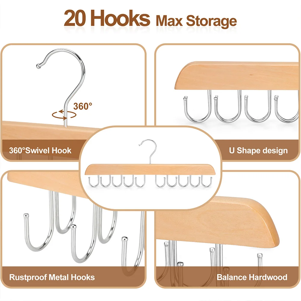 LINDON Patented Design 20 Hooks Capacity Space Saving Foldable Hanger for Tank Top Bra Scarf Belt Tie