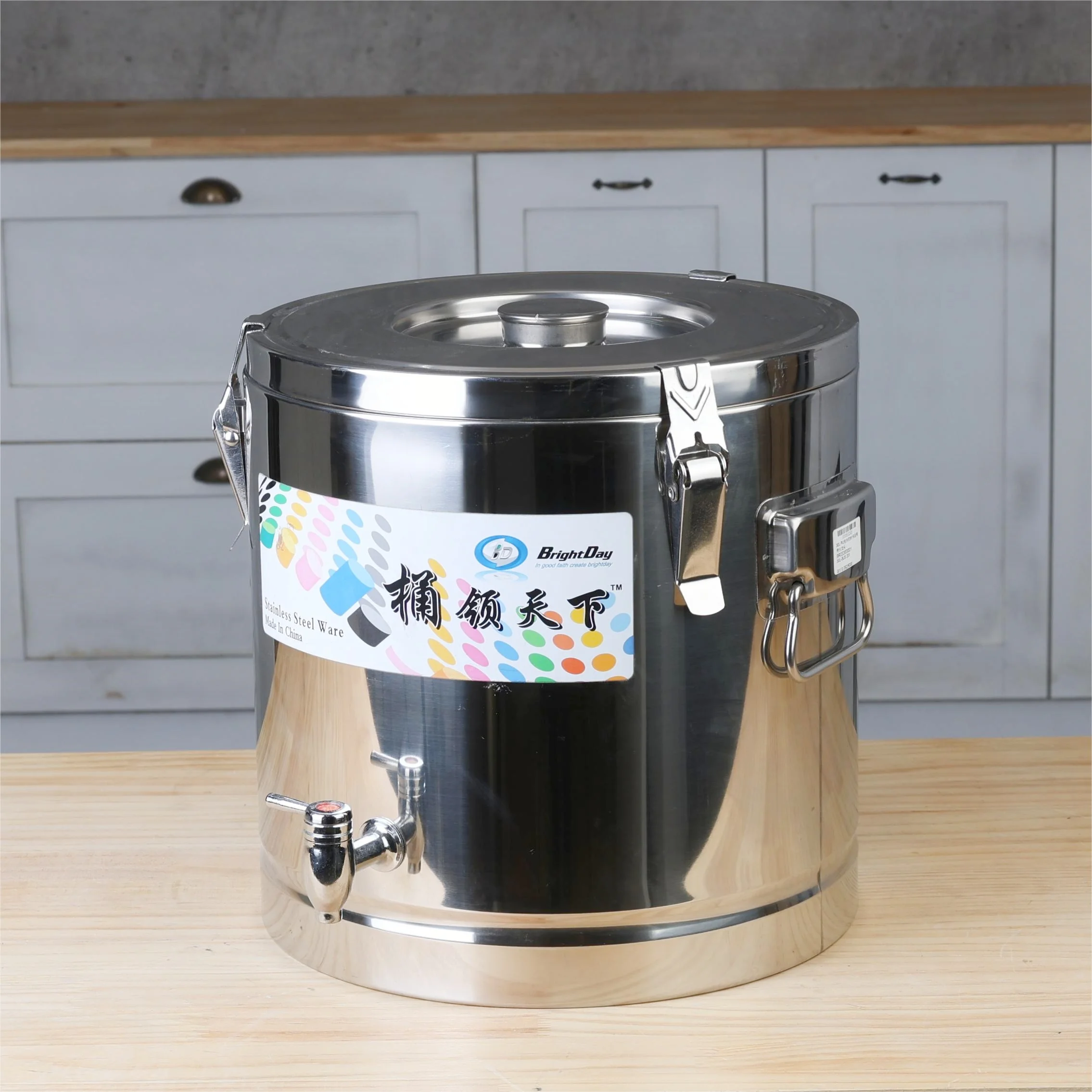 Commercial Cooking Stock Pot Stainless Steel Double Wall Large Capacity Thermal Insulation Barrel Foam Bucket_0