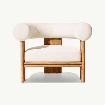 High quality outdoor teak wood outdoor furniture single sofa with waterproof cushion