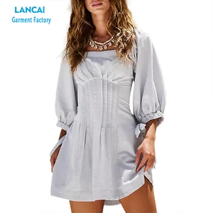 Ladies Elegant Puff Sleeve New Off-the-shoulder Retro Casual Skirt Sexy Short Autumn Dress