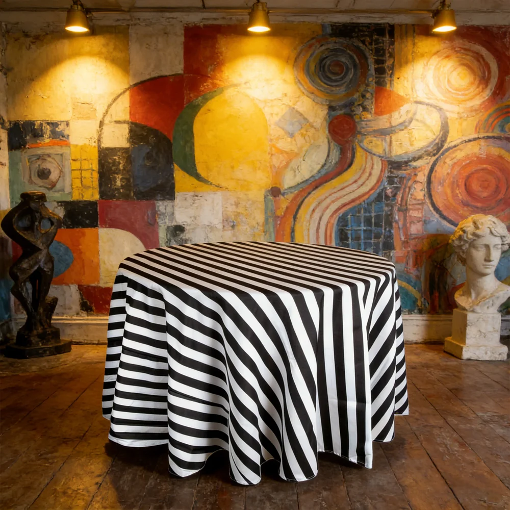 Black and White Stripe Table Linen Round Rectangle Striped Tablecloths for Party Wedding