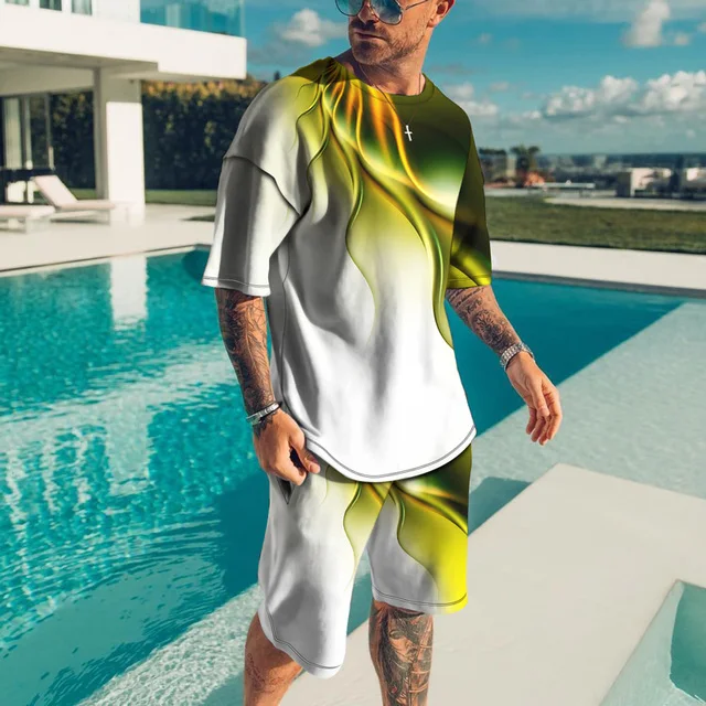 2023 Newest Men T Shirt Set 3D Print Cool Men's Clothes Outfits Casual Beach Shorts Suit Street Popular Tracksuit 2222_voghion.com