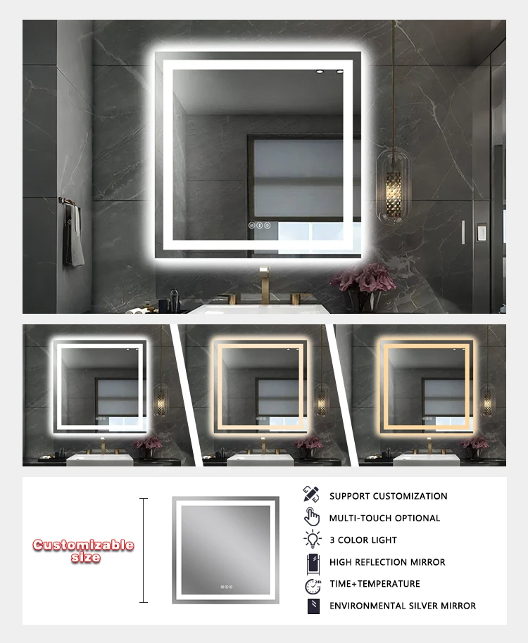 product customized led backlit defogger mirror battery illuminated  bathroom smart mirror led bathroom mirror with led light-4