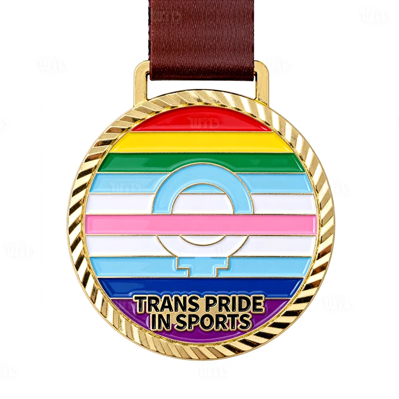 Fabricante de Medalha de Premiação Esportiva Transgênero Personalizada com Fitas Medalha de Finalista em Metal Dourado de Liga de Zinco de Alta Qualidade com Esmalte UV 3D