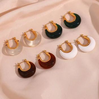 Dropshipping Colorful Acrylic Hoop Earring Gold Plated Jewelry Wholesale Waterproof Stainless Steel Earring