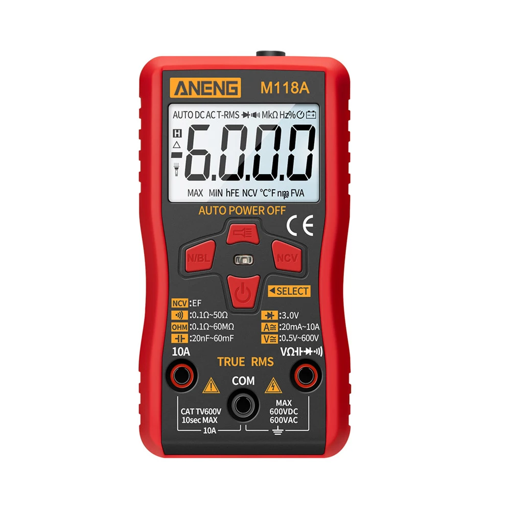 M118A Mini Digital Multimeter with Waterproof NCV Low Battery Indicator for AC/DC Voltage & Current Measurements