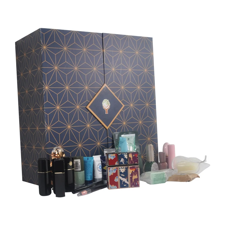 Cosmetic Packaging Girl Gift Box 2mm Crystal Advent Calendar Glossy Lamination Embossing for Nail Polish Oil Skin Care Serum