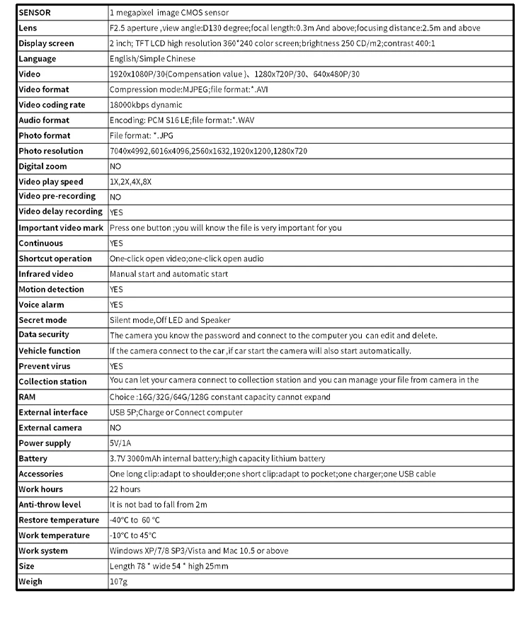 Newest Portable 1080p 2 Inch Screen Body Worn Cameras With Waterproof&ir Night Vision Wearable