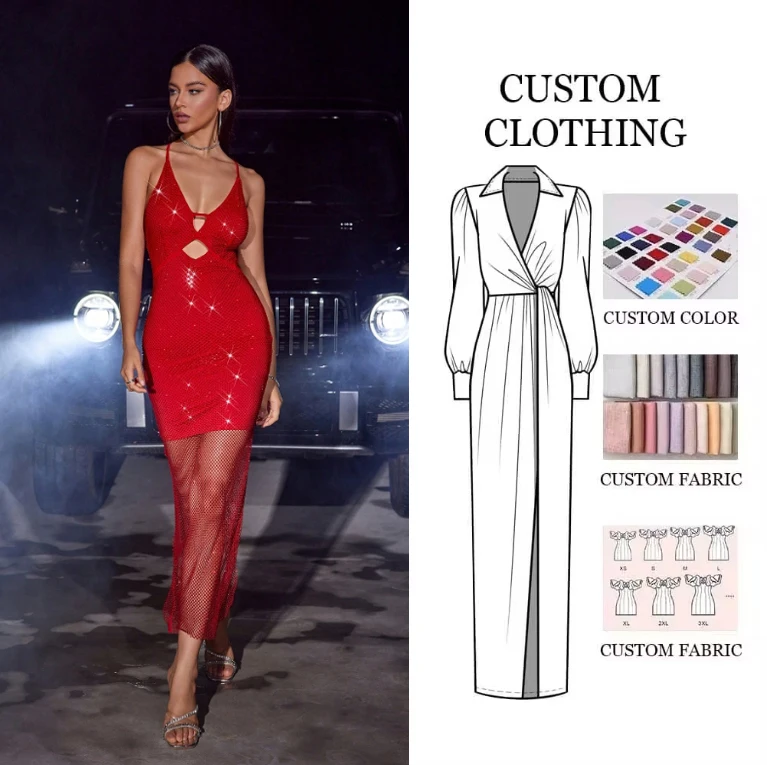 D&M Luxurious Summer Evening Dress Satin Fabric Red Formal Gown with Sequin Tail Slit Hot Selling D&M Luxurious Summer Evening Dress Satin Fabric Red Formal Gown with Sequin Tail Slit Hot Selling