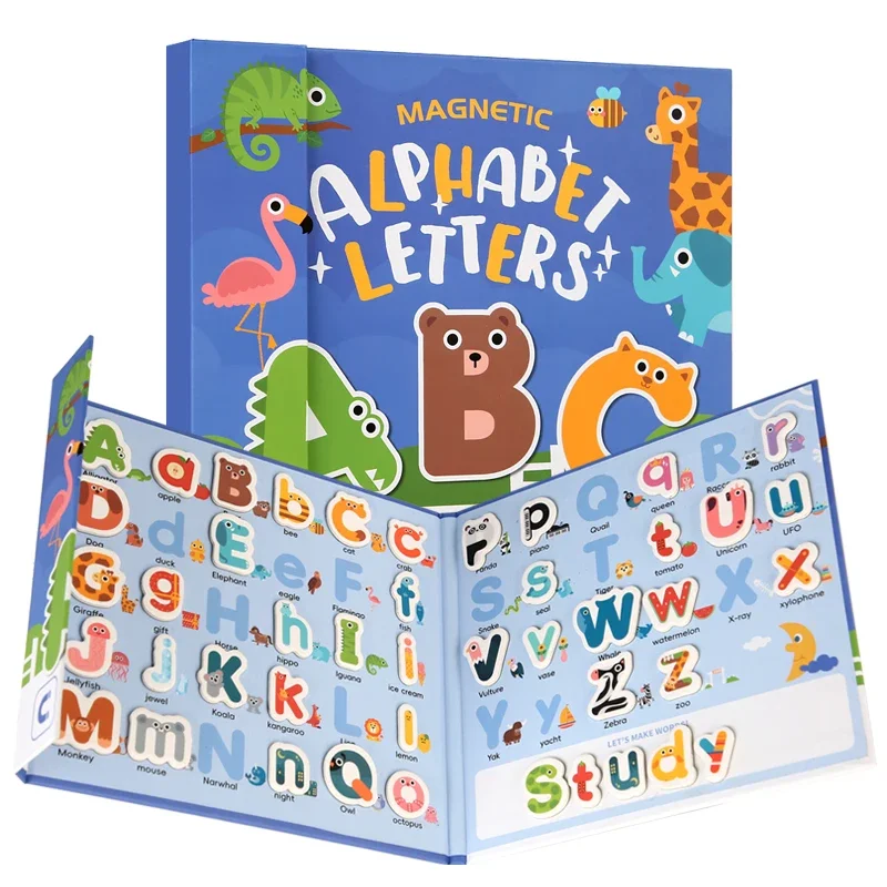 Jouet éducatif précoce pour enfants, livre de cognition, lettres de l'alphabet, mots magnétiques en bois, jeu d'orthographe, jouets pour enfants