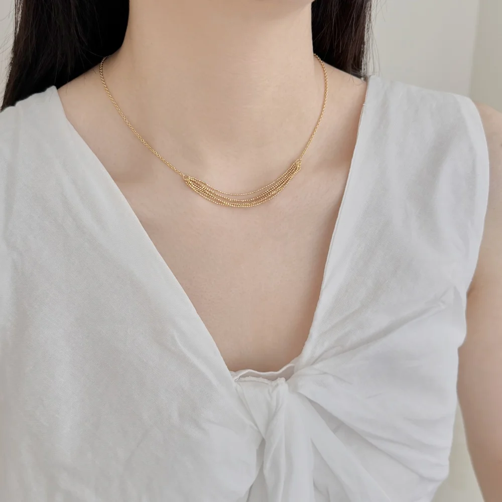 KAKODIY's unique personalized design sterling silver thick multi-layered beaded chain tassel necklace for women's everyday wear detail 4