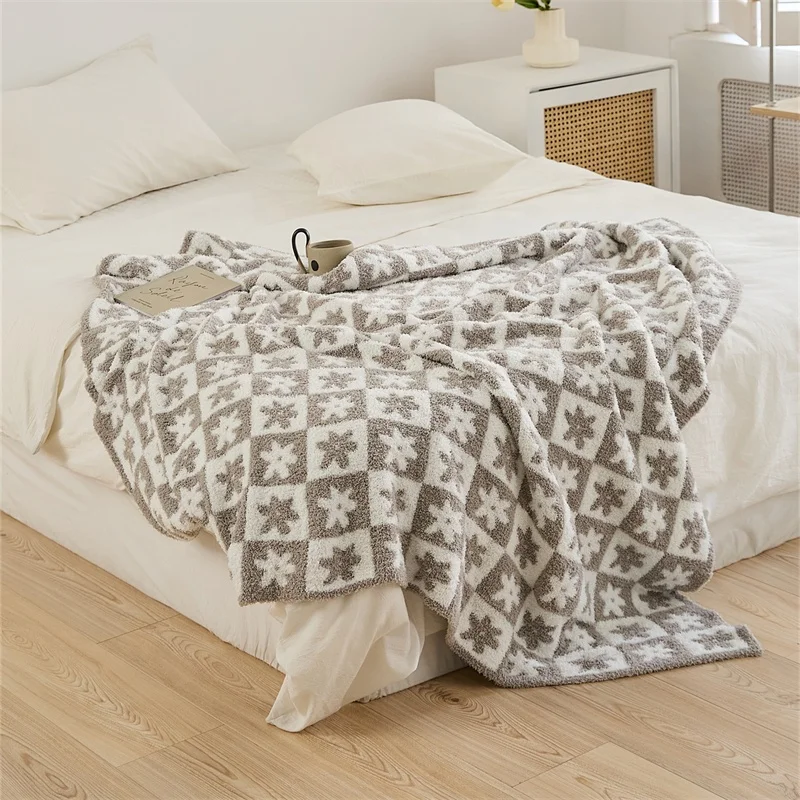 product new arrival jacquard knitted throw blanket small  flowers home decoration for sofa for living room  lt-61