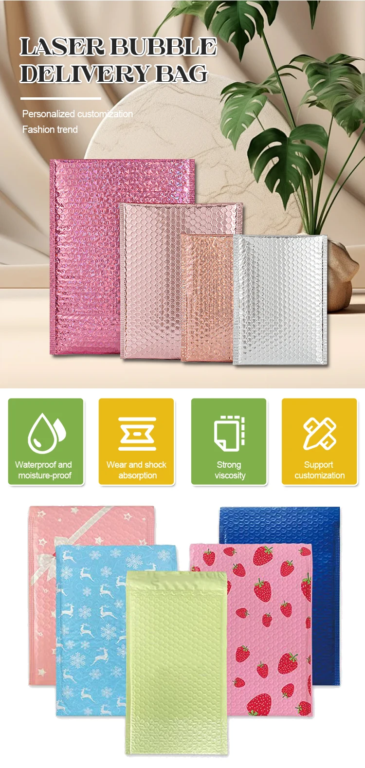 Wholesale Ziplock Bag Bubble 6X10 Inch Plain Pink Bubble Padded Mailers Self Sealing Bubble Envelope Shipping Bag factory