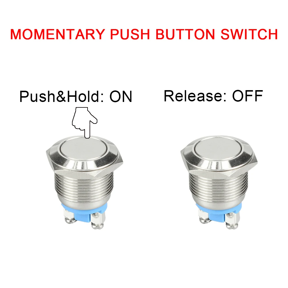 19MM Waterproof Flat Shape Screw Terminal Metal Push Button Switch