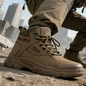 Fashionable Men's Shoes Adjustable Lace-Up Anti-Slip Wear-Resistant Flexible PU Sole Shoes Daily Commuting Casual Ankle Shoes