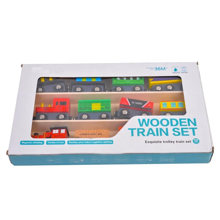 Montessori 12 PCS Wooden Magnetic Colorful Transport Train Set For Kids Practice Intelligence