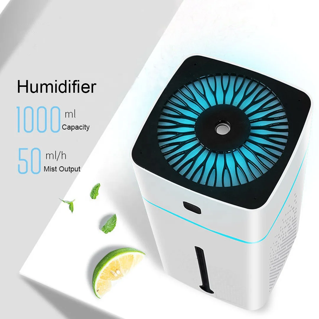 1L Humidifier Big Capacity Colorful Night Lights USB Office Purifier Electric Negative Ion Filter Mist Sprayer Aroma Diffuser