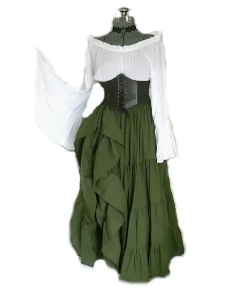 BAIGE Halloween Female Medieval Dress Cosplay Costume Girls Gothic Vintage Victorian Carnival Long Sleeve Pleated Skinny Dress